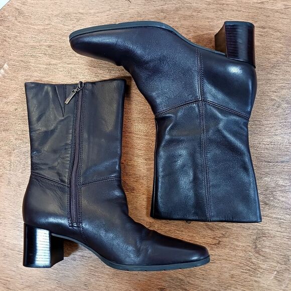 Easy Spirit Shoes - EASY SPIRIT Brown Leather Mid Calf Booties Ankle Block Heel Verybossys Size 9